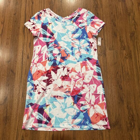 T By Talbots Dress Womens Large Petite Watercolor Floral Criss Cross Back New - Picture 1 of 11
